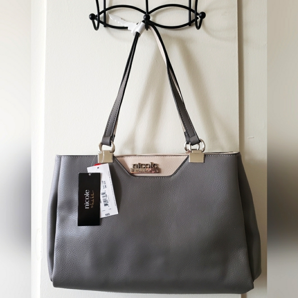 Nicole by Nicole Miller Gray and Cream Tote Bag